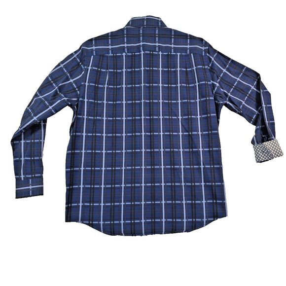 Tasso Elba Men's Shirt 100% Cotton XL 17-17.5 Long Sleeve Plaid Flip Cuff NWOT - Picture 2 of 8